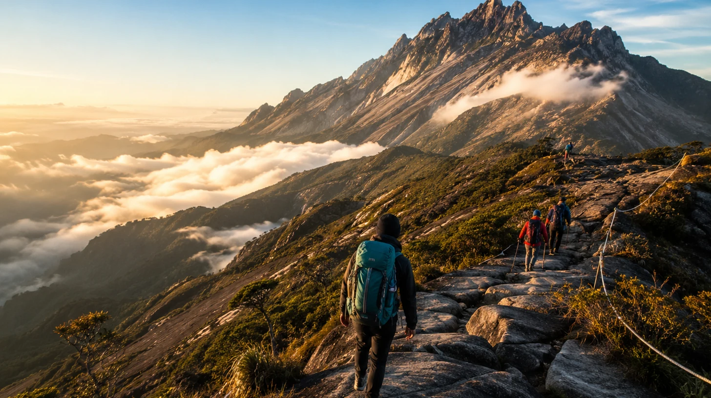 Mount Kinabalu hikers on a scenic granite trail