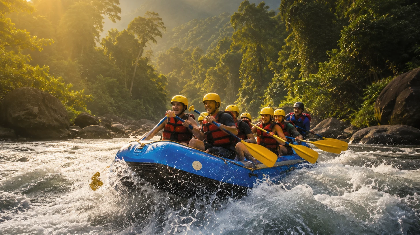 Rafting adventure on a jungle river in Sabah