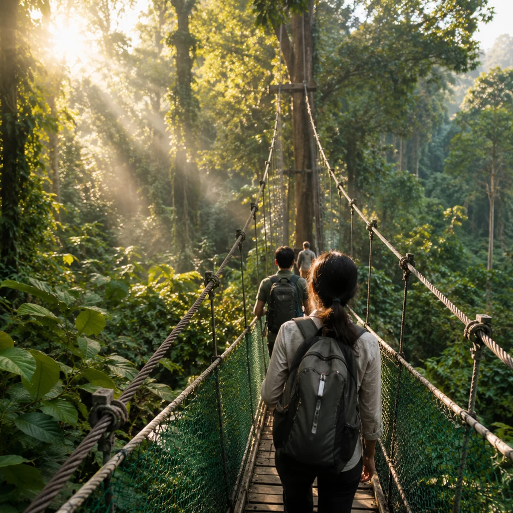 Guided rainforest canopy walk in Sabah